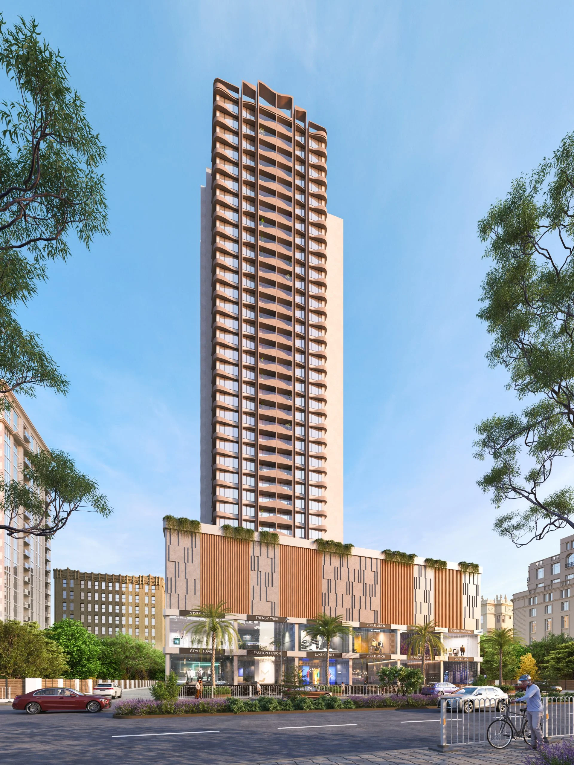 Modern Mixed-Use High-Rise Tower 3D Model Render